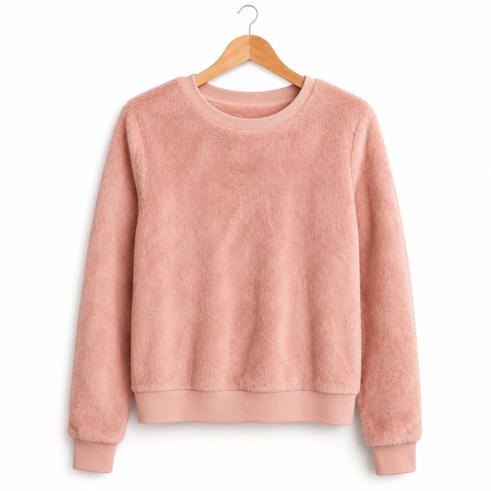 Pink Faux Fur NEW Plush Crewneck Soft Girl Cozycore Sweatshirt Fashion Nova M
